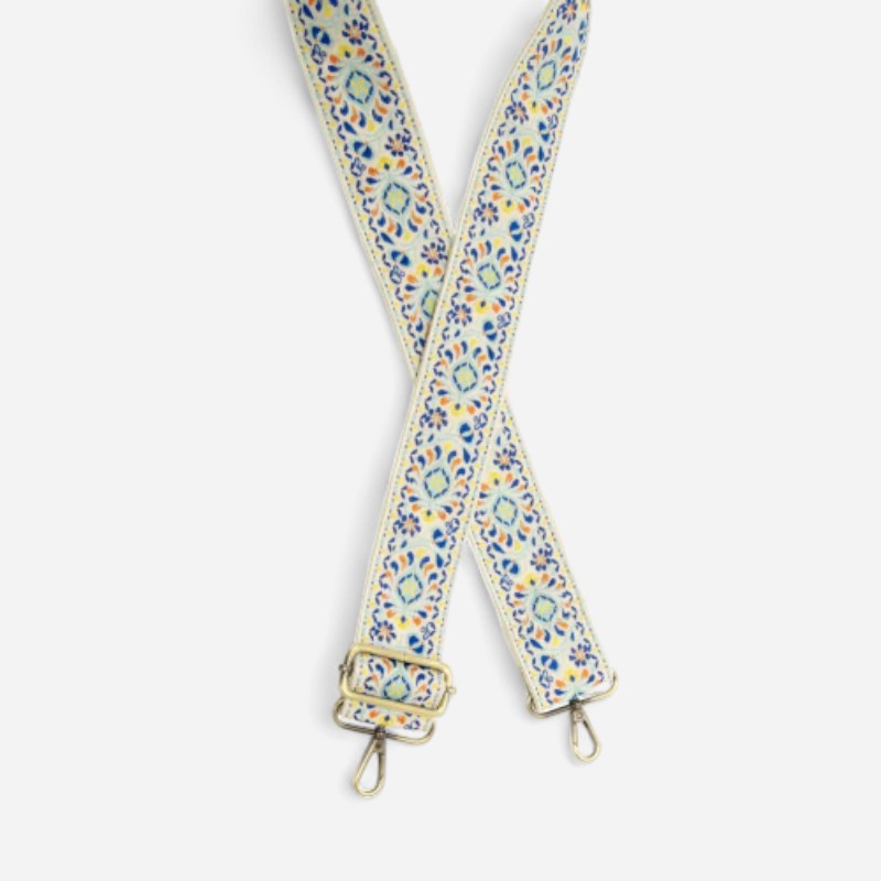 2 Folk Medallion Embroidered White Guitar Strap Only"