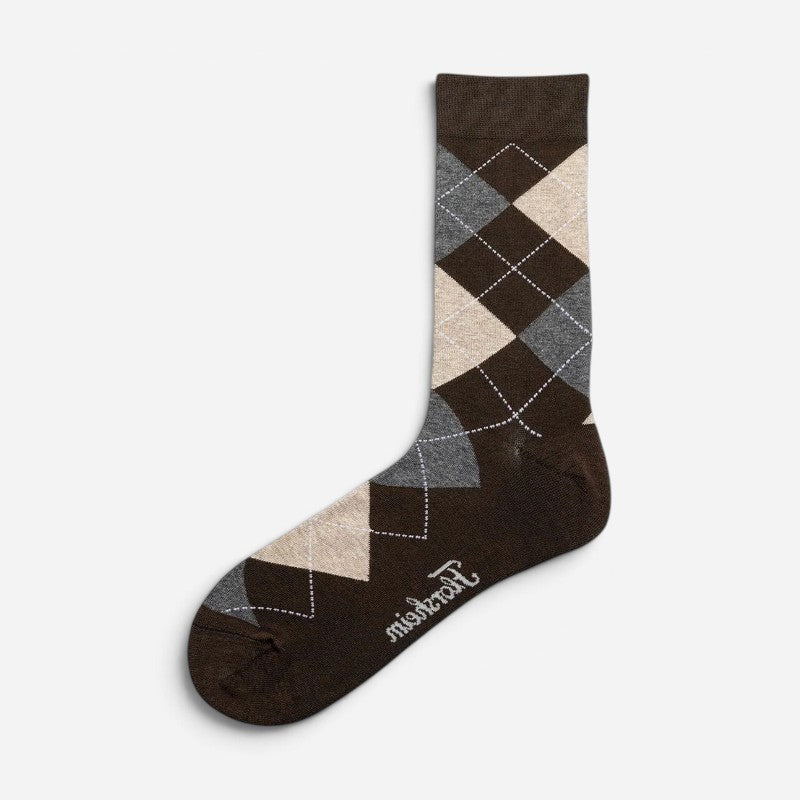 Argyle Cotton Jacquard Sock Crew Brown