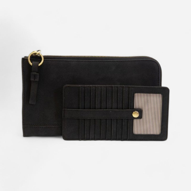 Karina Convertible Wristlet & Wallet Black Faux Suede