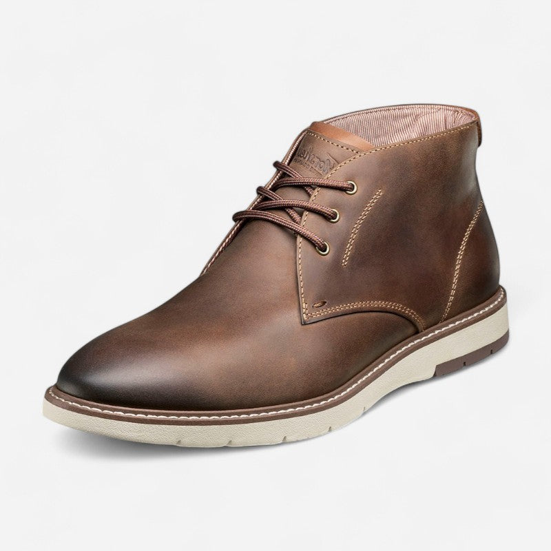 Men's Vibe Plain Toe Chukka Boot Brown Charcoal /Cognac Smooth W/White Sole