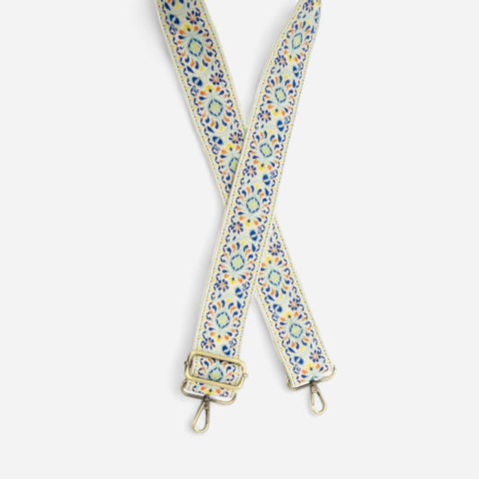 2 Folk Medallion Embroidered White Guitar Strap Only"