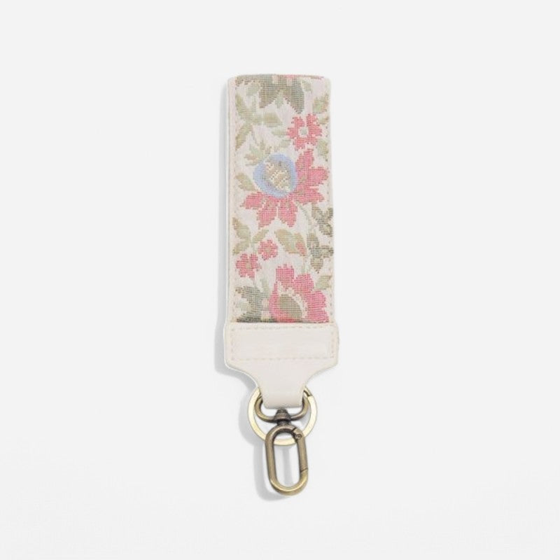 2 Needle Point Floral Vine Easy Find Wristlet Keychain White Multi"